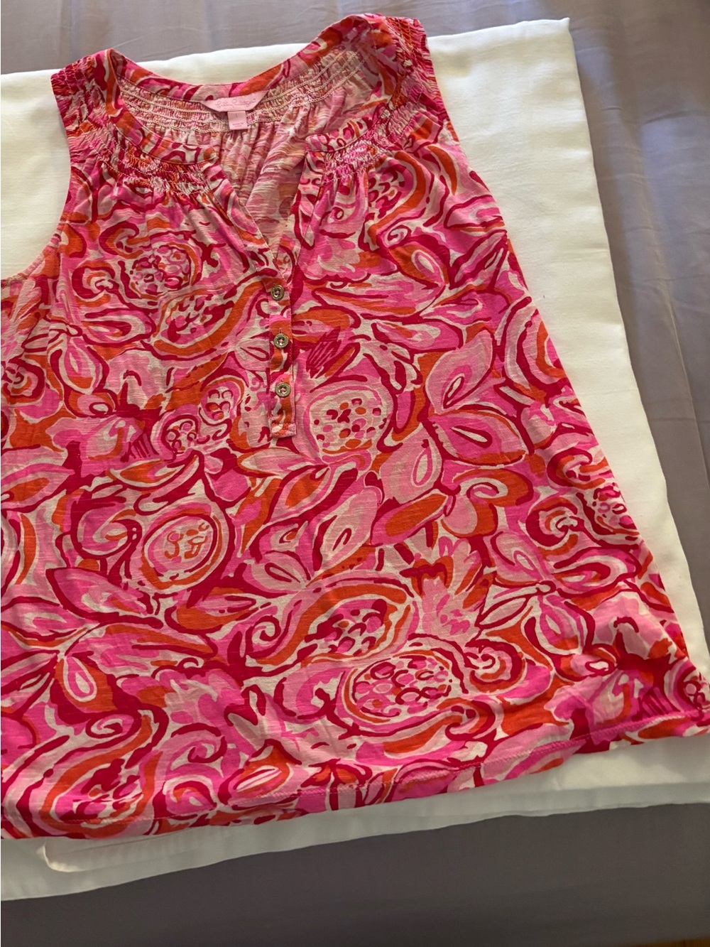 Lilly Pulitzer Sleeveless Top Pink Pout Mango Salsa Essie Size Large